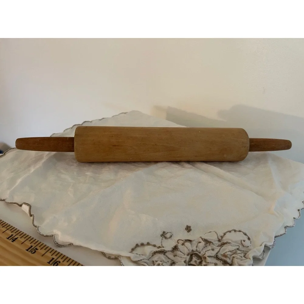 Vintage Wooden Rolling Pin 17 Inch Solid Wood Farmhouse Kitchen Baking Tool